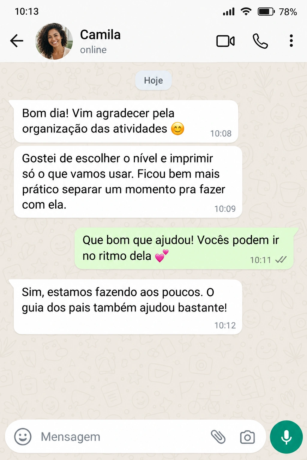 Conversa sobre organização da prática