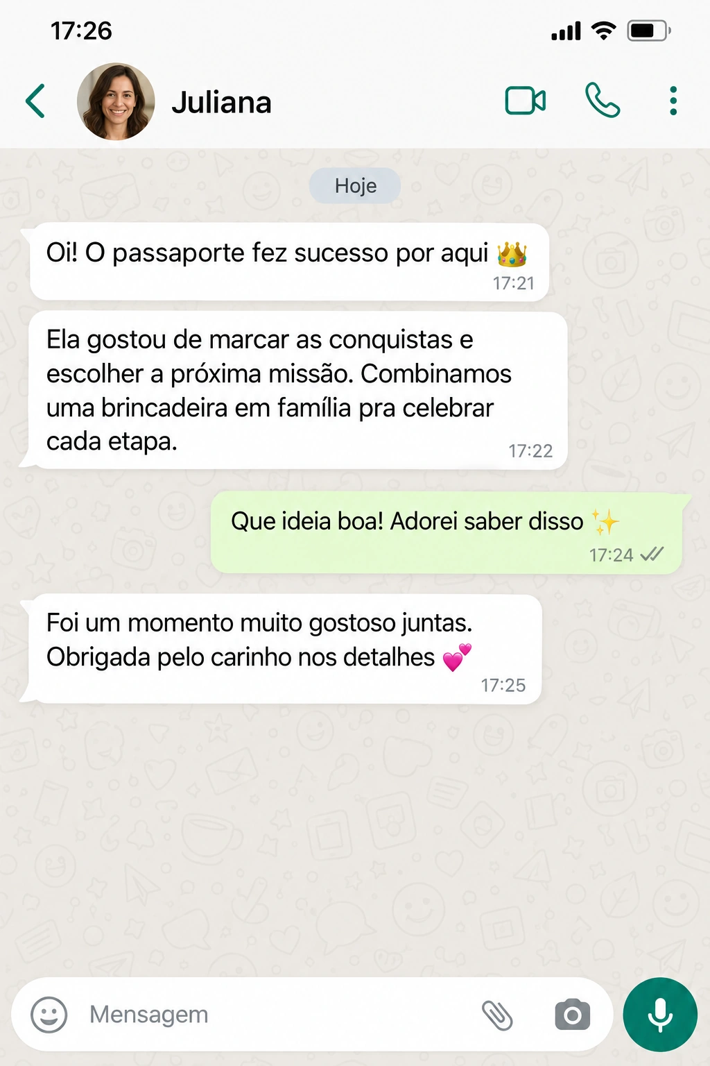 Conversa sobre celebrando conquistas